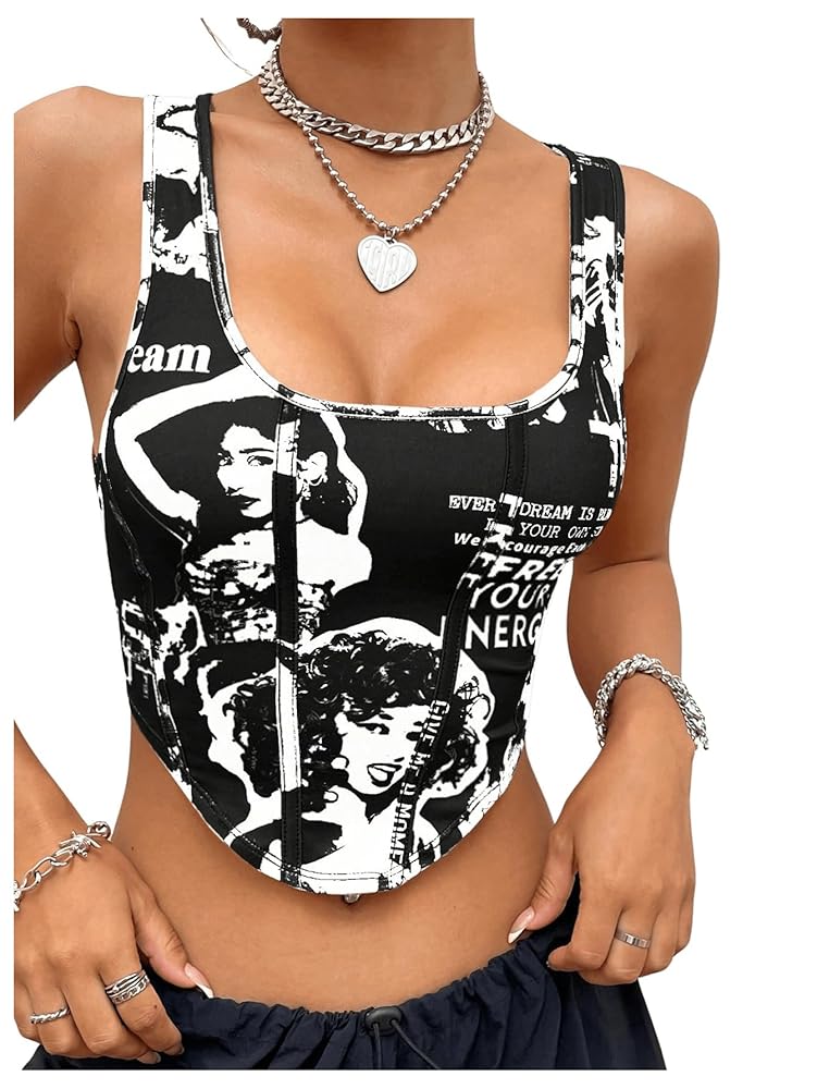 WDIRARA Women's Newspaper Printed Sleeveless Asymmetrical